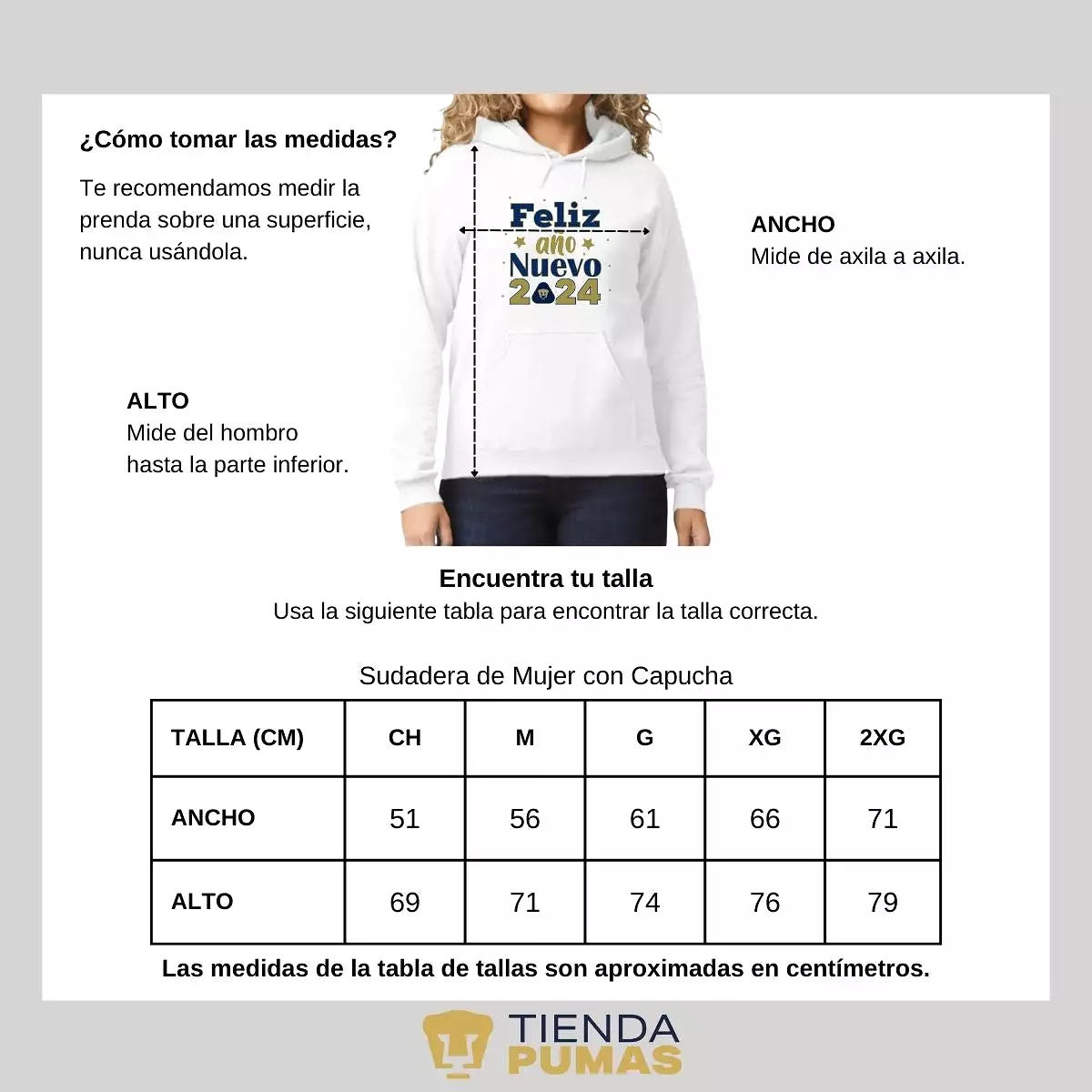 Sudadera Para Mujer Hoodie Pumas UNAM Feliz Ao Nuevo