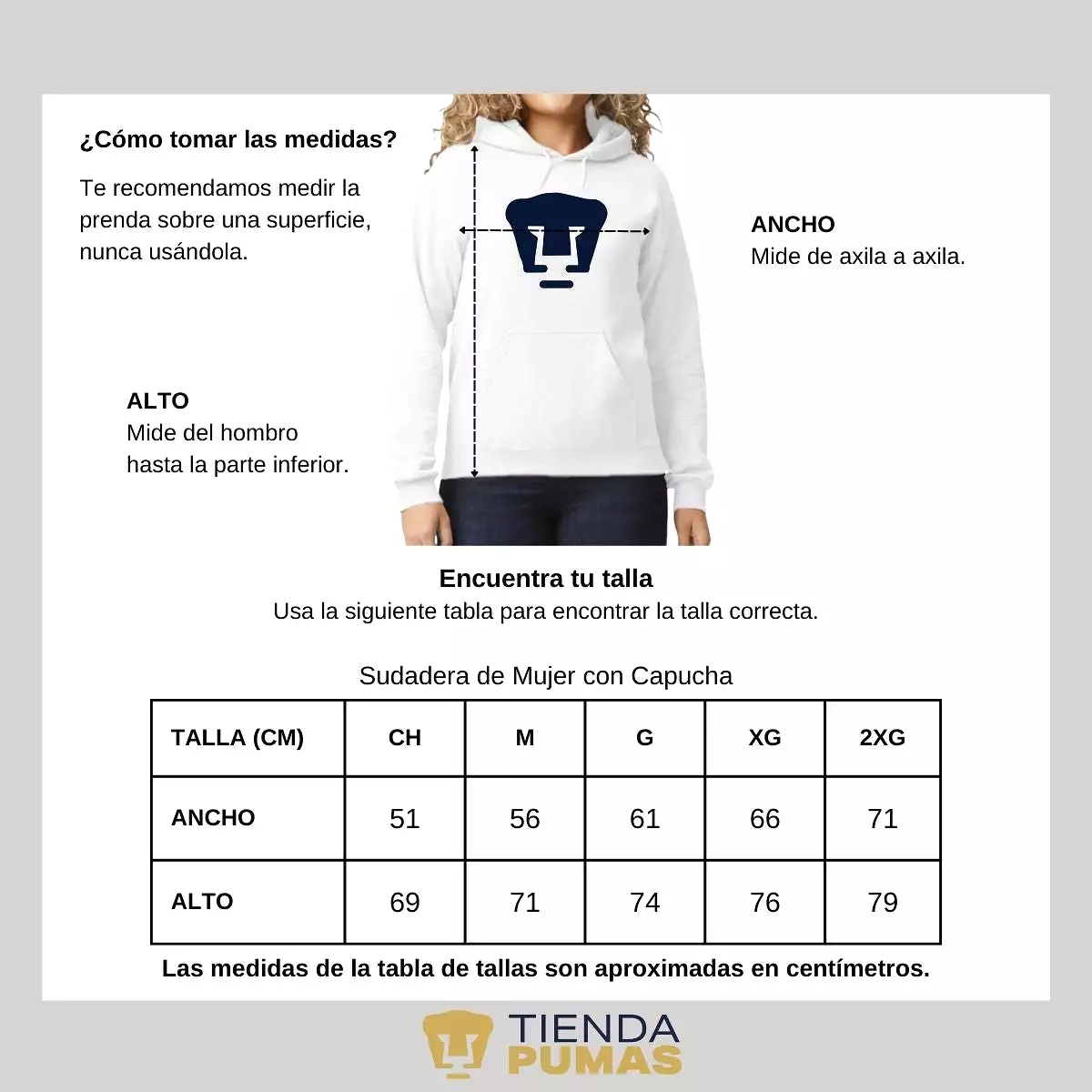 Sudadera para Mujer Hoodie Pumas UNAM Logo Azul