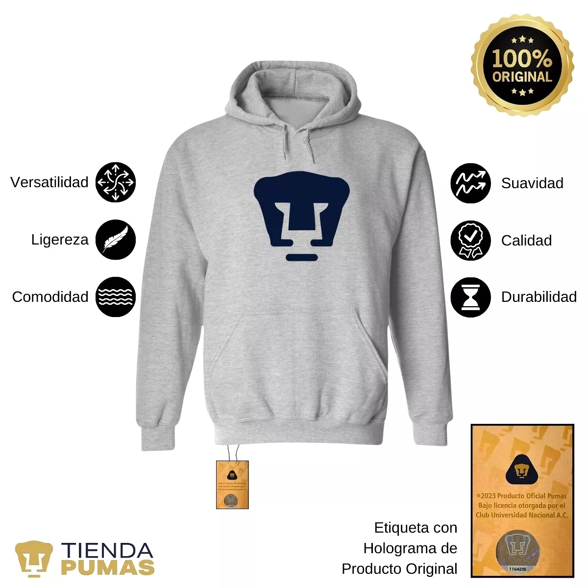 Sudadera para Mujer Hoodie Pumas UNAM Logo Azul