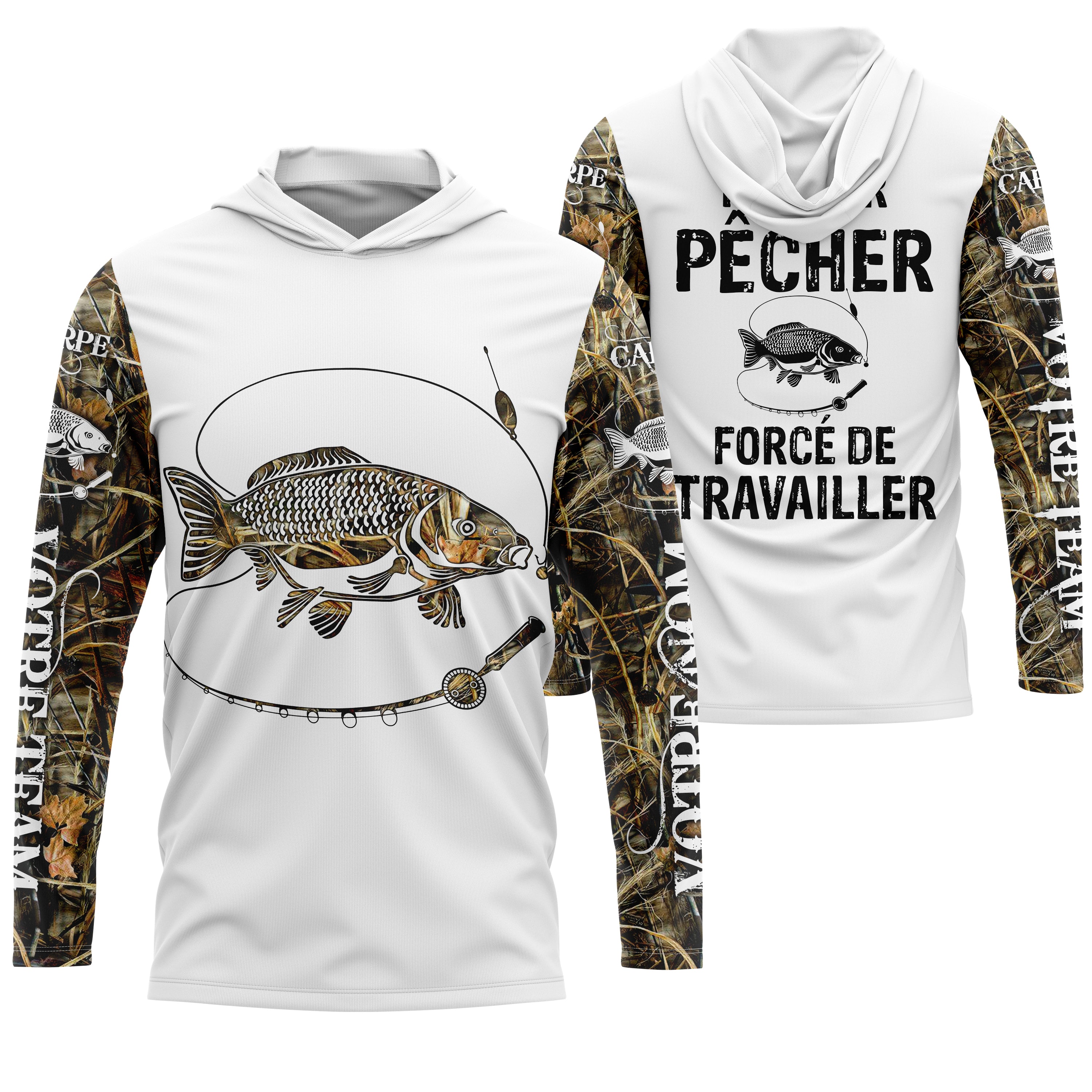 T-shirt Anti UV de Pêche 'Né Pour Pêcher' - Confort Durable et Design Pêcheur, Cadeau Idéal pour Passionnés de Carpe - CT2407202