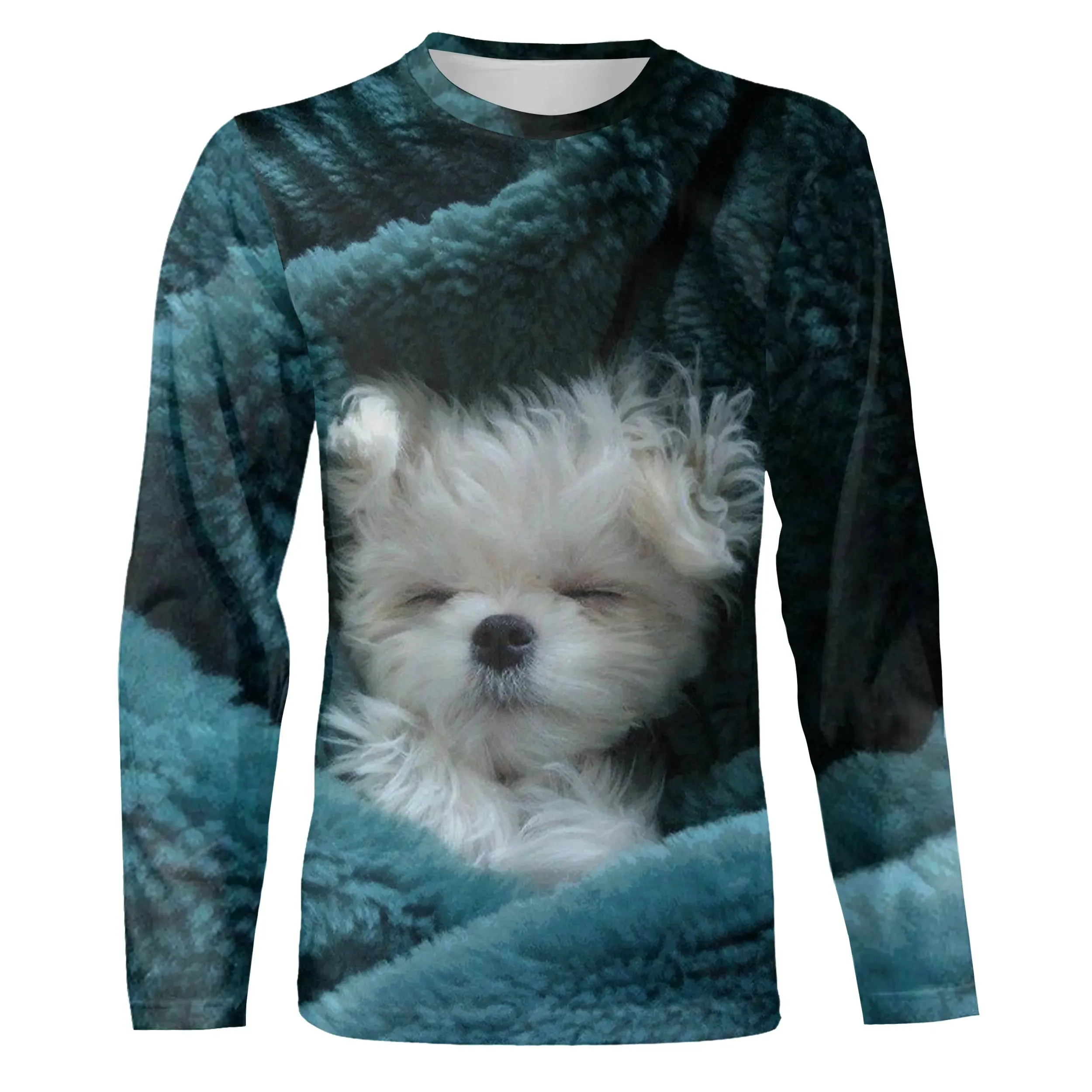 T shirt Tee Femme Bleu 3D Imprimer Chien Mignon Du Quotidien Fin De Semaine Basique Col Rond Normal Standard Chien 3D Peinture -