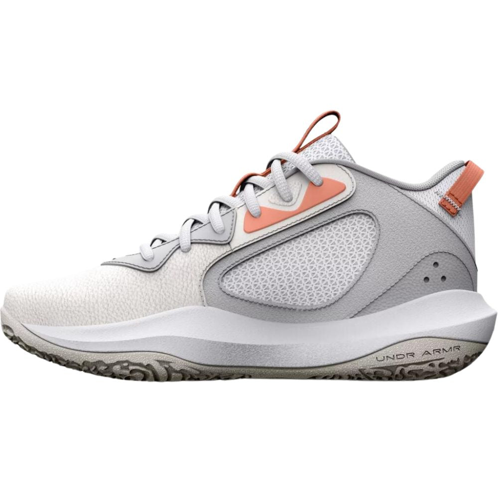 Under Armour Adult UA Lockdown 6 Basketball Shoes - White/Bubble Peach/Black