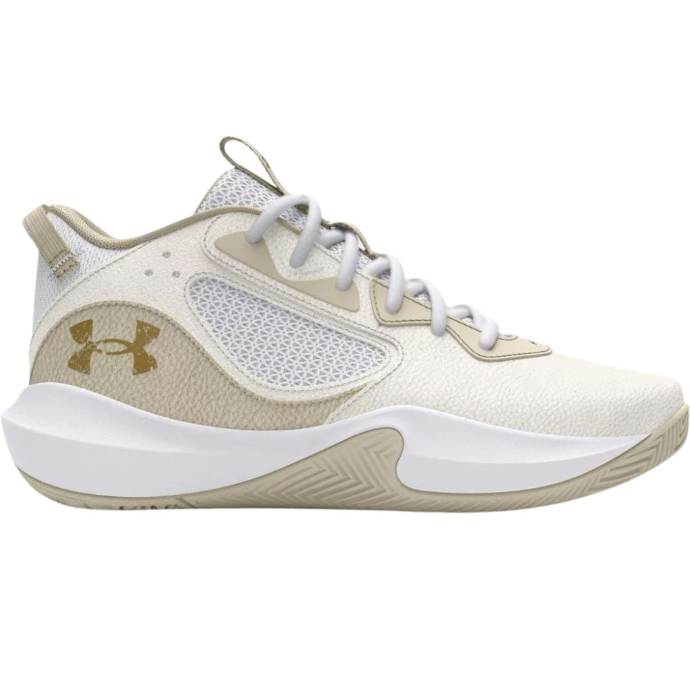 Under Armour Adult UA Lockdown 6 Basketball Shoes - White/Silt/Metallic Gold