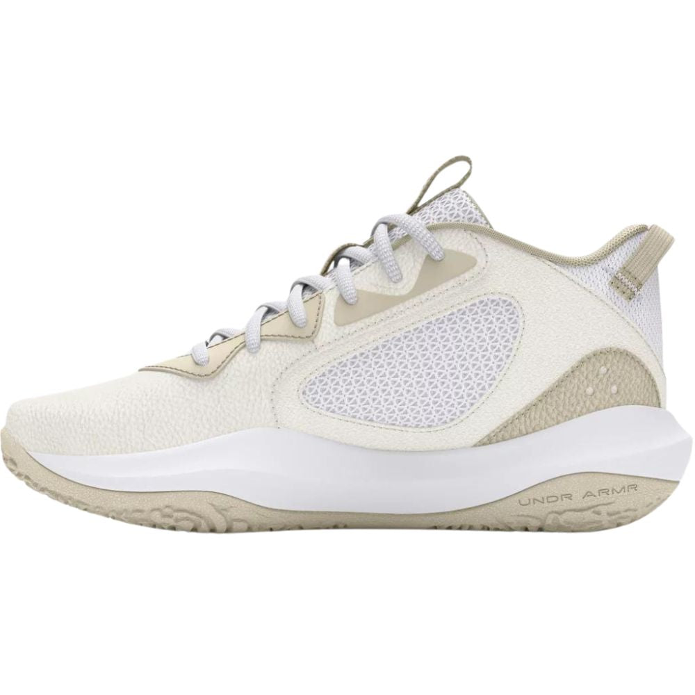 Under Armour Adult UA Lockdown 6 Basketball Shoes - White/Silt/Metallic Gold