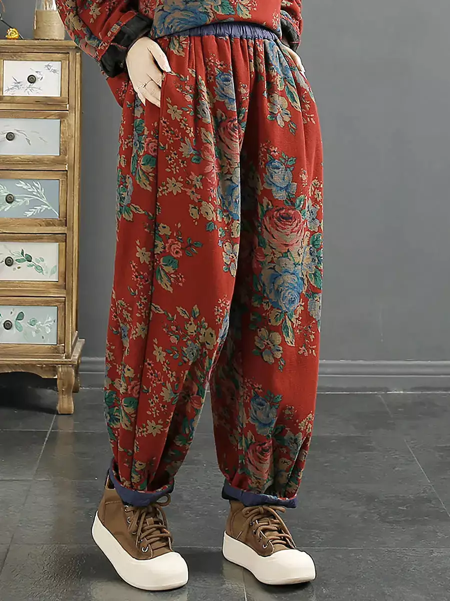 Women Floral Winter Warm Harem Pants