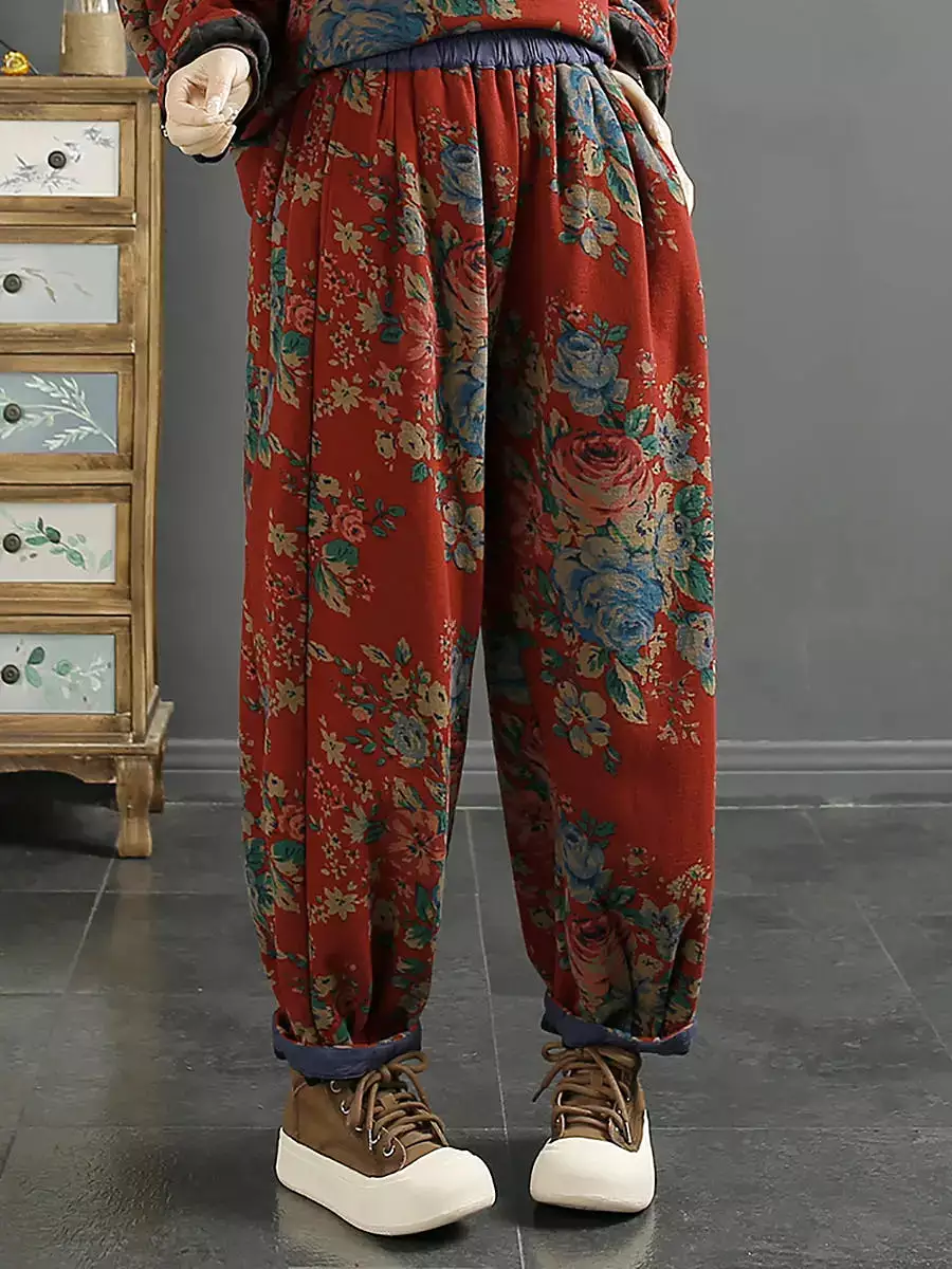 Women Floral Winter Warm Harem Pants