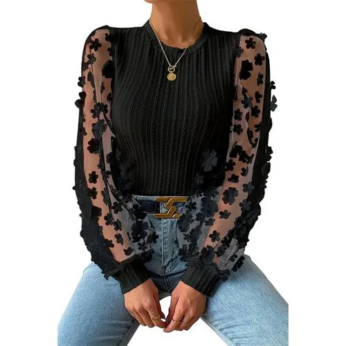 Women's Chiffon Shirt Long Sleeve T-Shirts Printing Elegant Streetwear Flower