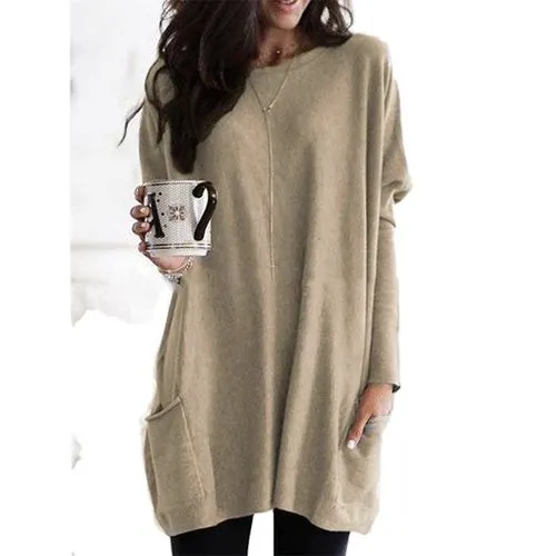 Women's T-shirt Long Sleeve T-shirts Pocket Patchwork Casual Solid Color