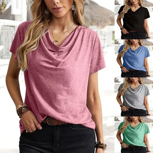 Women's T-shirt Short Sleeve T-shirts Patchwork Casual Solid Color