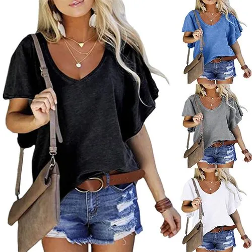 Women's T-shirt Short Sleeve T-shirts Patchwork Casual Streetwear Solid Color