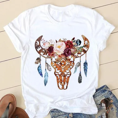 Women's T-shirt Short Sleeve T-shirts Printing Casual Letter Skull