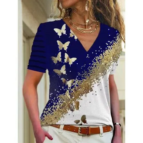 Women's T-shirt Short Sleeve T-shirts Printing Fashion Butterfly