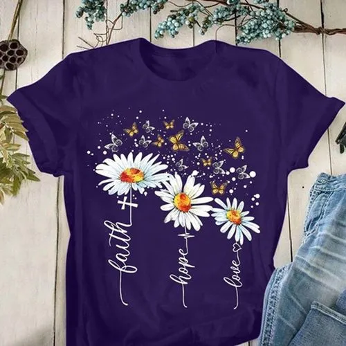 Women's T-shirt Short Sleeve T-shirts Printing Fashion Flower