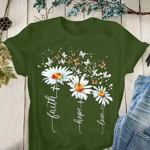 Women's T-shirt Short Sleeve T-shirts Printing Fashion Flower