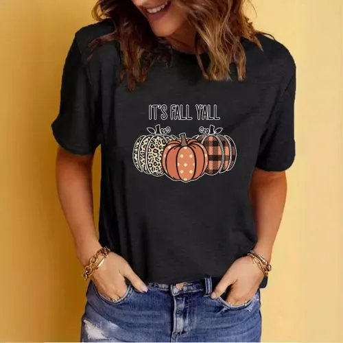 Women's T-shirt Short Sleeve T-Shirts Printing Streetwear Pumpkin Letter