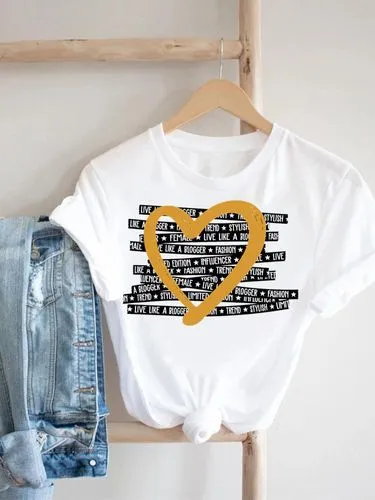 Women's T-shirt Short Sleeve T-shirts Printing Vacation Heart Shape