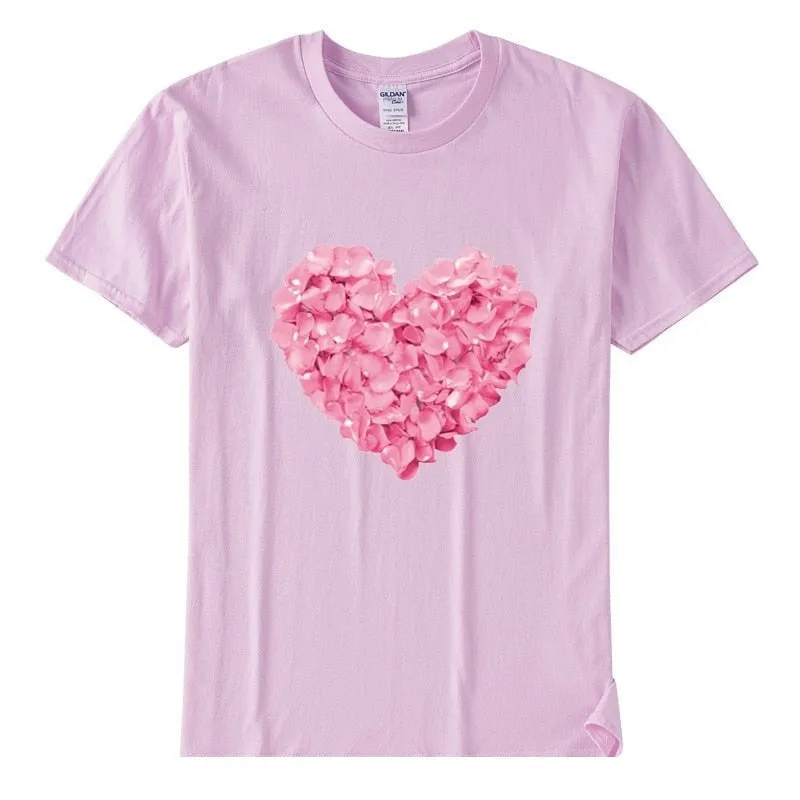 Women's Casual Flower Heart Design Cotton Short Sleeve T-Shirts